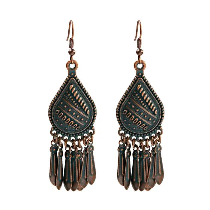 Boucles d'oreilles ethniques tribales en bronze avec colombe de la paix pour femme, pendantes géométriques creuses rondes et triangulaires, bijoux bohèmes gypsies pour femme
