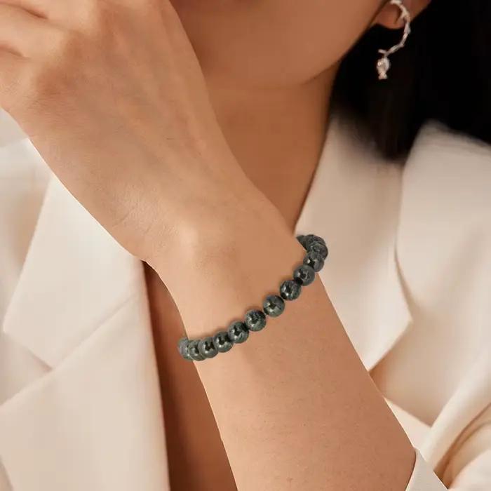 Bracelets perlés en pierre de pyrite pour hommes et femmes