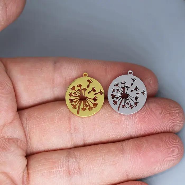 3 pièces chanceux souhaitant pissenlit bricolage boucles d'oreilles collier breloques femmes amulette ronde plante meilleurs vœux pendentif en acier inoxydable bijoux