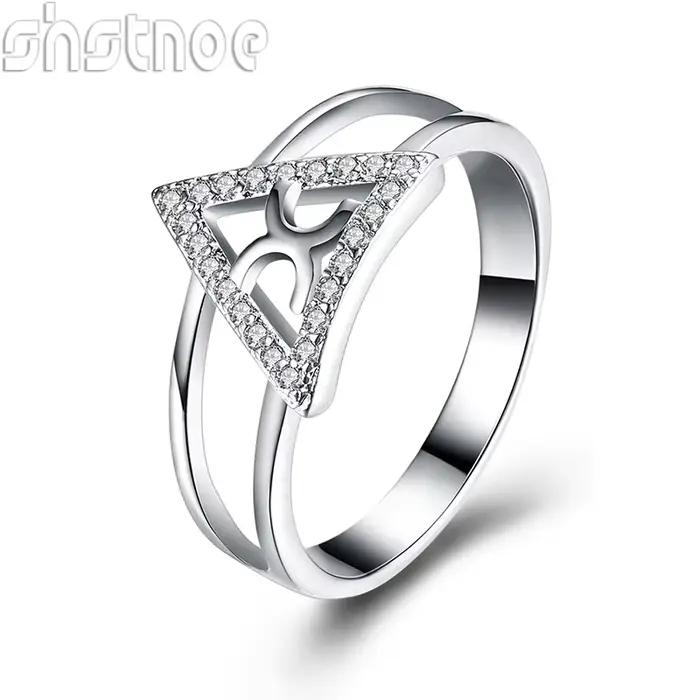 Bague triangulaire en argent Sterling 925 de haute qualité pour femmes