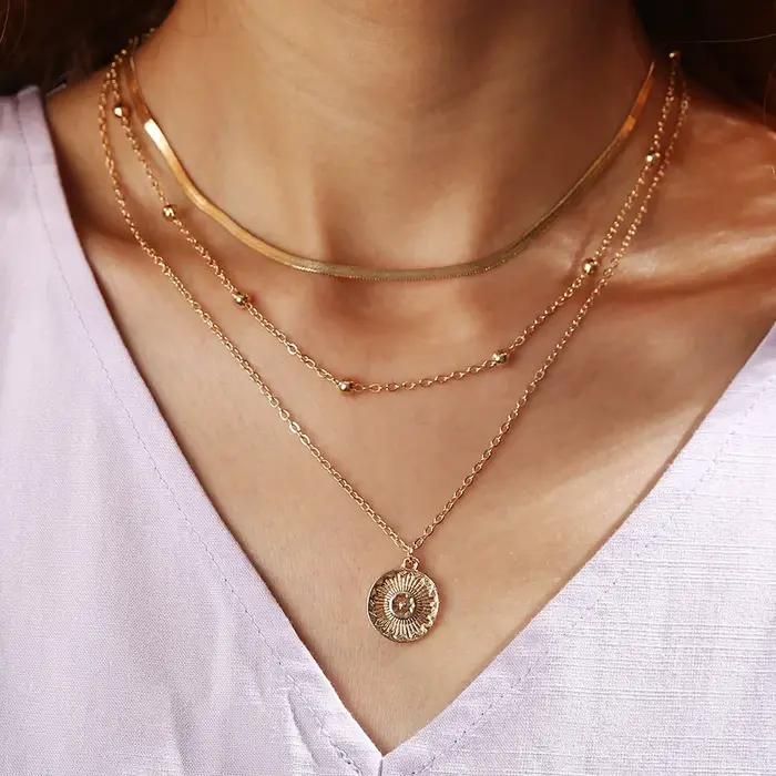 Collier empilable à trois couches en argent Sterling 925 avec pendentif simple pour femmes occasions spéciales partys elegance moderne