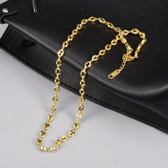 Collier ovale en grains de café, style Ins français, nez de cochon, en acier inoxydable simple plaqu