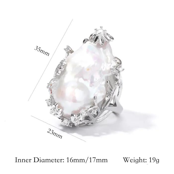 Bague en perles baroques 100% naturelles d'eau douce, tons chauds, transparente, colorée, irrégulièr