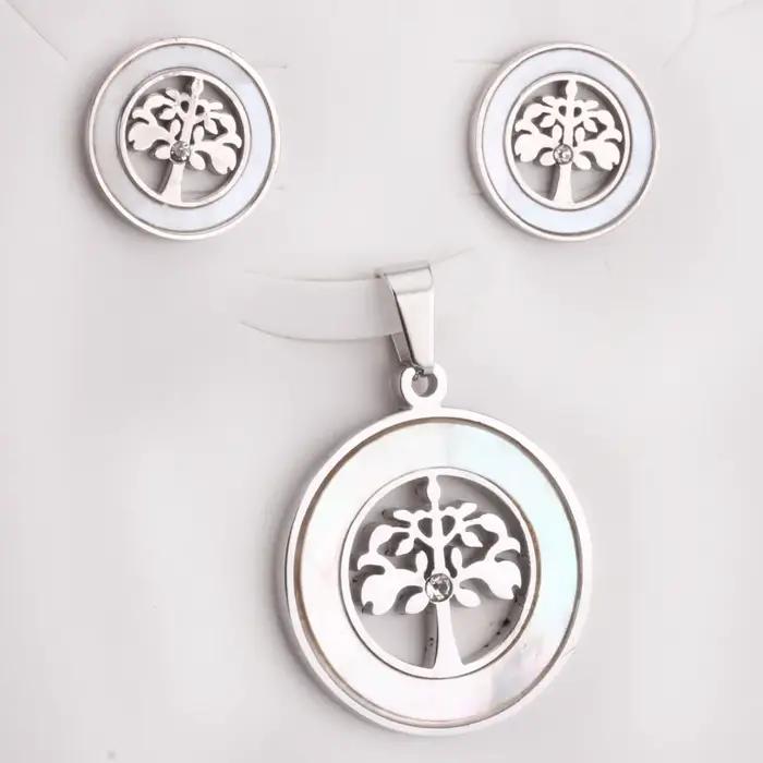 Collier et Boucles d'Oreilles avec Pendentif en Forme d'Arbre