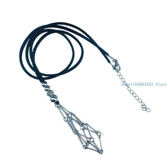 Collier en maille et corde réglable pour femme avec cage porte-pierre vide, design classique adaptable à toutes les occasions