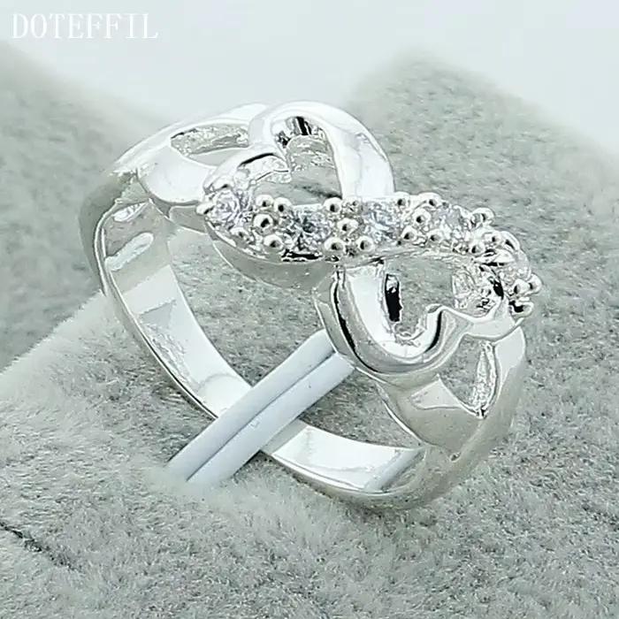 DOTEFFIL-Bague double cœur en argent regardé 925 pour femme, bijoux de charme, fête de fiançailles,