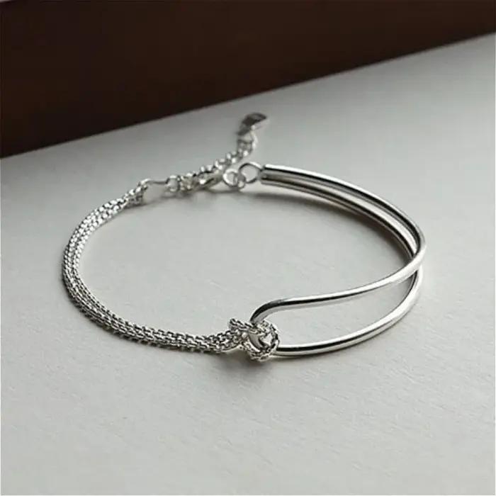 Bracelet double couche en argent sterling 925 pour femmes et filles, élégant, avec nœud irrégulier, design minimaliste, bijoux de fête, cadeaux