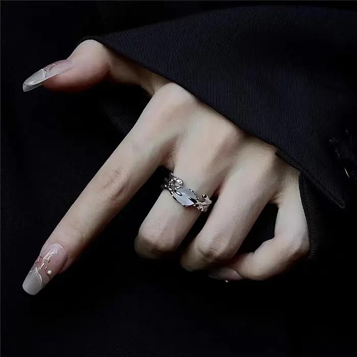 Punk Harajuku Goth épines noir argent couleur coeur irrégulier croix anneau ouvert pour femmes hommes amoureux Vintage années 90 Y2K Grunge bijoux