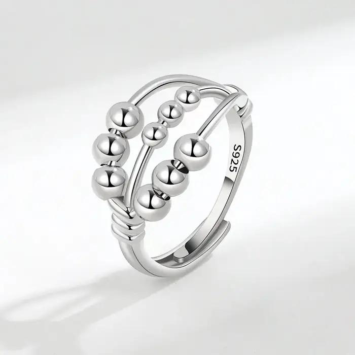 Bague d'anxiété réglable en perles bohème pour femmes, rotation libre, Bague Anti-Stress, Fidget Spi