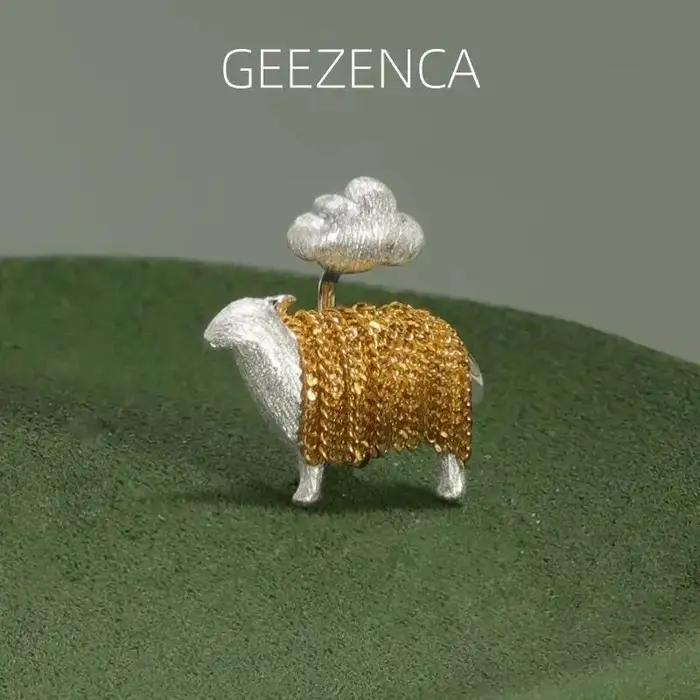 GEEZENCA 925 argent Sterling deux tons 3D mouton collier pendentif femmes mignon Animal Unique délic