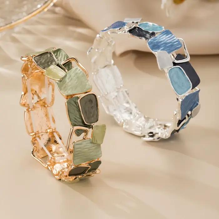 Bracelet géométrique en émail Cring Coco, bracelet élégant carré pliable et extensible, bijoux Boho en alliage de Zinc pour femmes Val