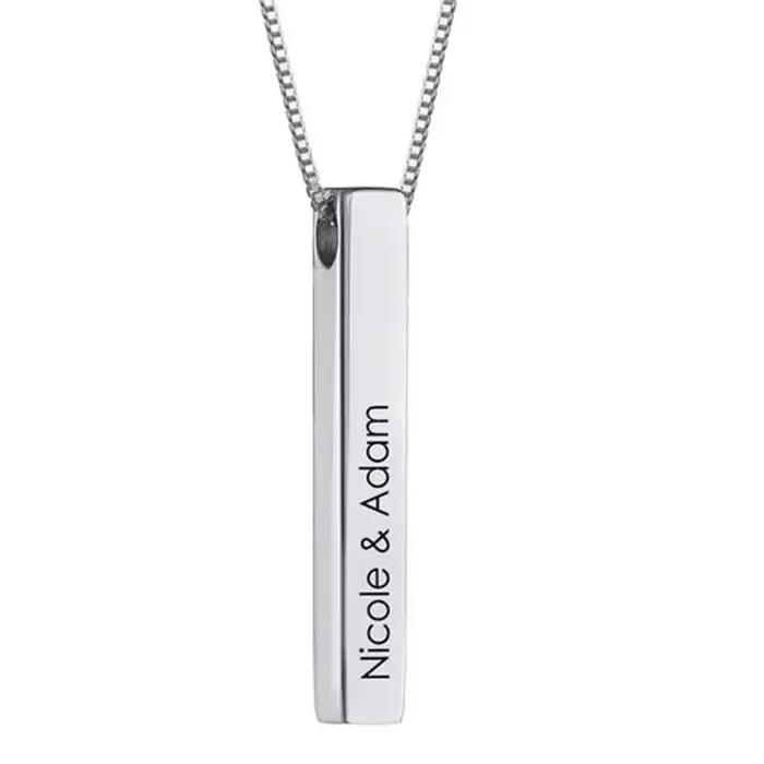 Collier de barre gravé personnalisé en acier inoxydable pour femmes, ensemble de bijoux avec pendent