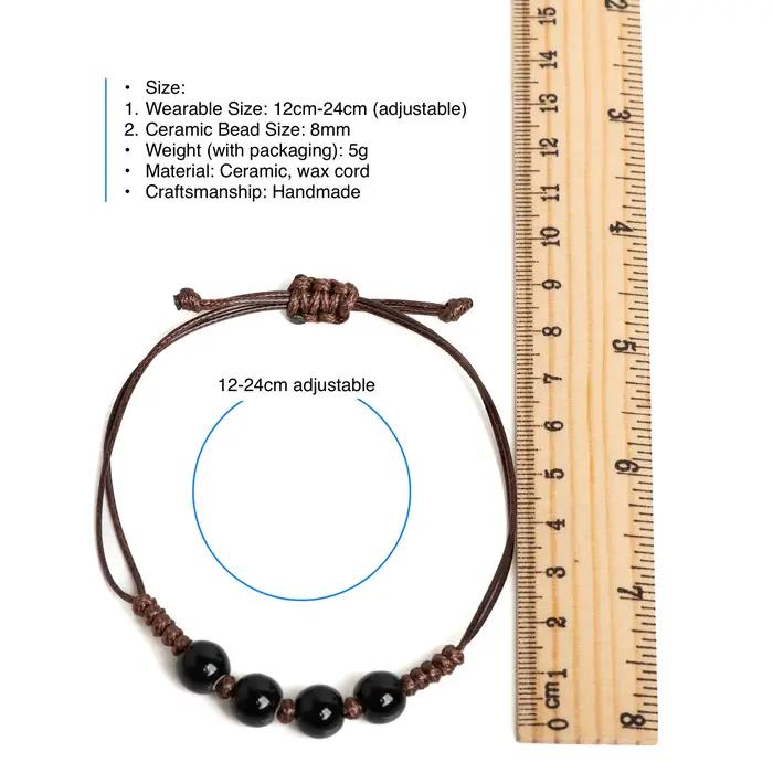 Bracelet Ajustable en Perles de Céramique Noire