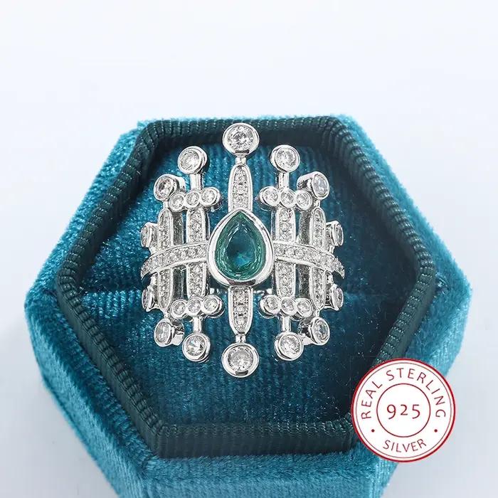 Bague en Zircon Paraiba scintillant pour femmes, bijoux en argent 925, bijoux de fête radieux, bague