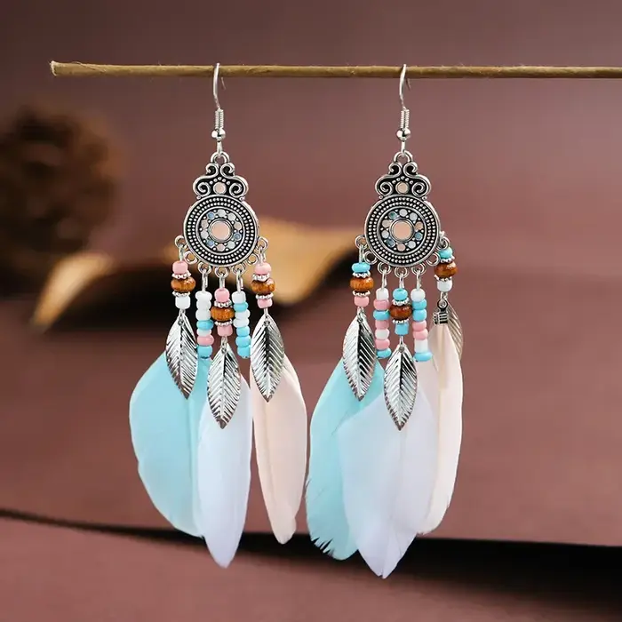Boucles d'oreilles bohème ethniques en plumes pour femmes