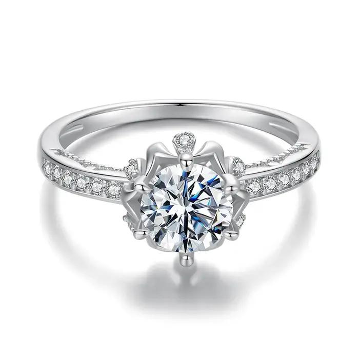 BAMOER D couleur VVS1 EX Moissanite fleur bague 1ct rond Moissanite diamant Solitaire fiançailles 92