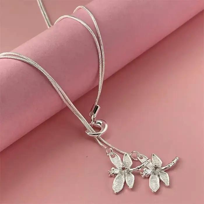 Collier avec pendentif deux libellules en argent Sterling 925 pour femmes