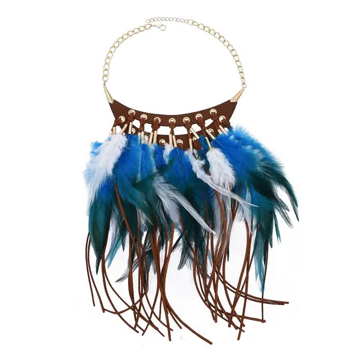Collier Vintage Bohème à Plumes Longues et Pendentif en Cuir pour Femme Occasions Spéciales Soirées Festivals