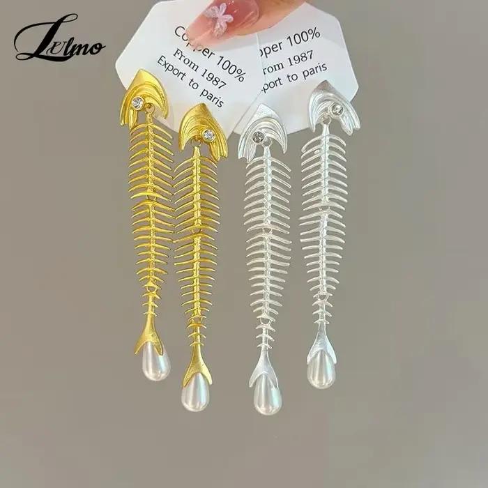 Boucles d'oreilles de luxe en arête de poisson pour femmes, exquises, Vintage, goutte d'eau, Punk exagéré, polyvalent, élégant, bijoux cadeaux