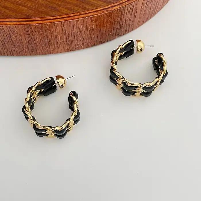 Boucles d'oreilles en cuir d'agneau noir Style CC