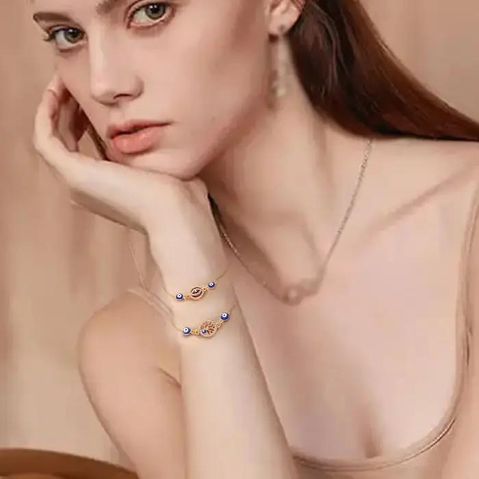 YILUOCD bohème ovale bleu mauvais œil Bracelet pour femmes 18k plaqué or arbre de vie chaîne Bracelets nouveaux bijoux de prière