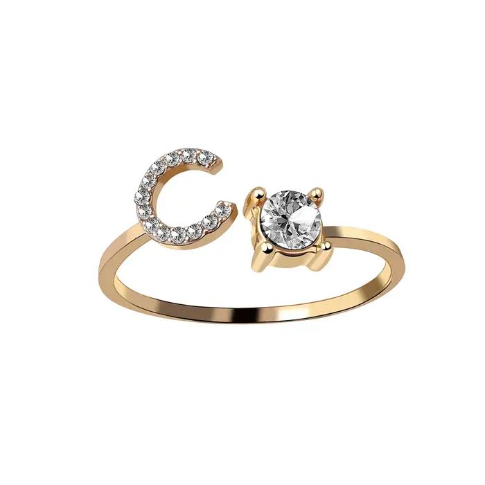 Bague ajustable classique pour femme avec initiales A-Z