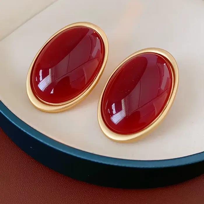 Boucles d'oreilles Vintage en résine rouge pour femmes
