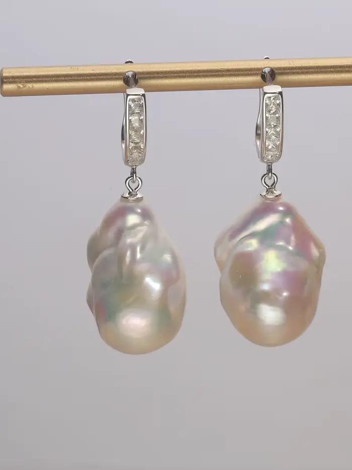 Jane bijoux 925 argent sterling 100% naturel d'eau douce Baroque perle boucles d'oreilles INS