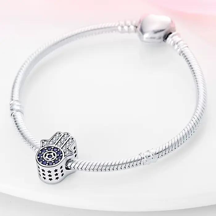 Breloque en argent sterling 925 à l'effigie de la main de Fatima perles zirconium blanche pour femmes bijoux protection chance cadeau anniversaire DIY