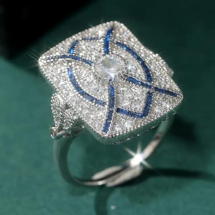 Bague en argent plaqué et zircon synthétique pour femme, design géométrique, bijou de mode pour occasions spéciales et cadeaux d'anniversaire