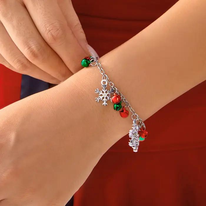 Bracelet pendentif cloche flocon de neige à paillettes de noël pour femmes occasions spéciales cadeau de fête de noël