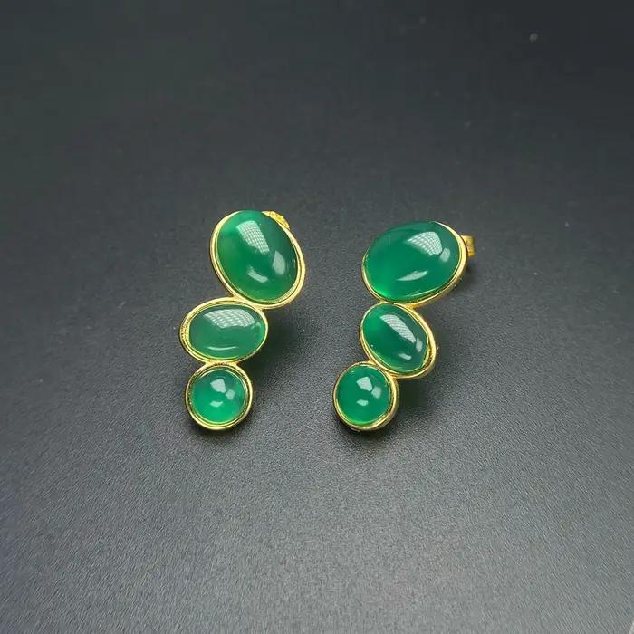 Boucles d'oreilles élégantes en Agate verte naturelle