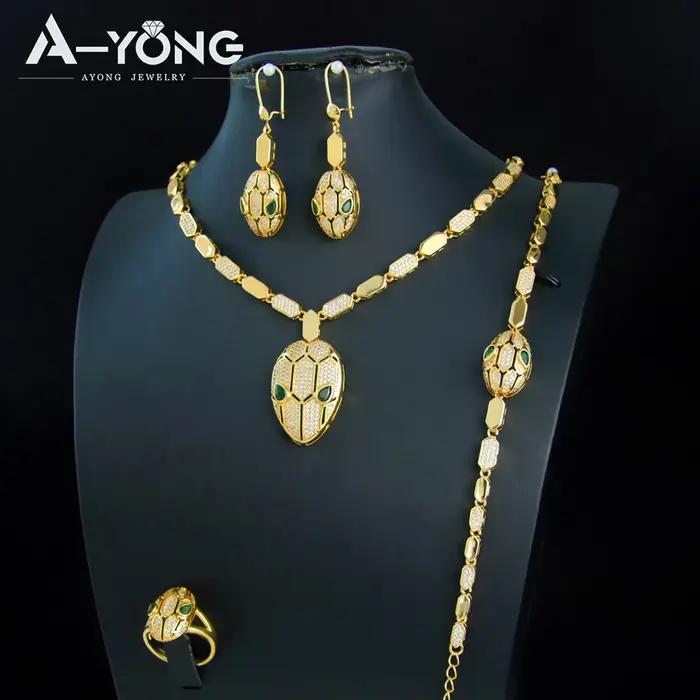 Ensemble de colliers de luxe en or saoudien plaqué or 21 carats pour femmes