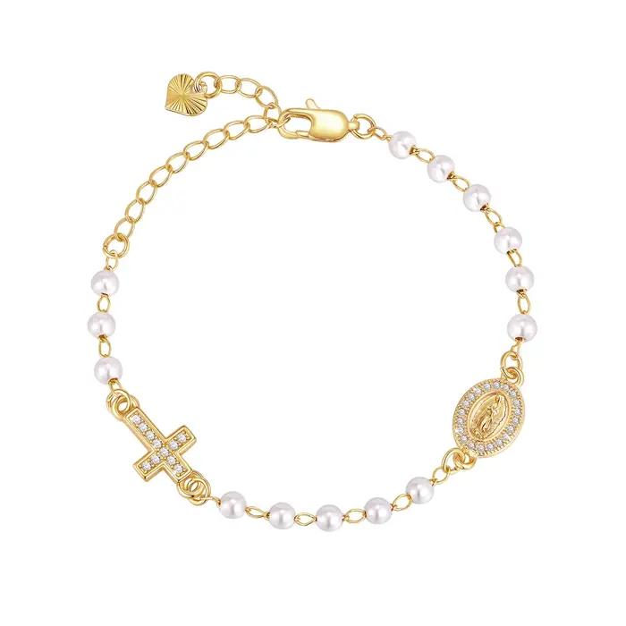 Bracelet chapelet de perles Vierge Marie élégant avec croix de prière pour femmes occasions spéciales