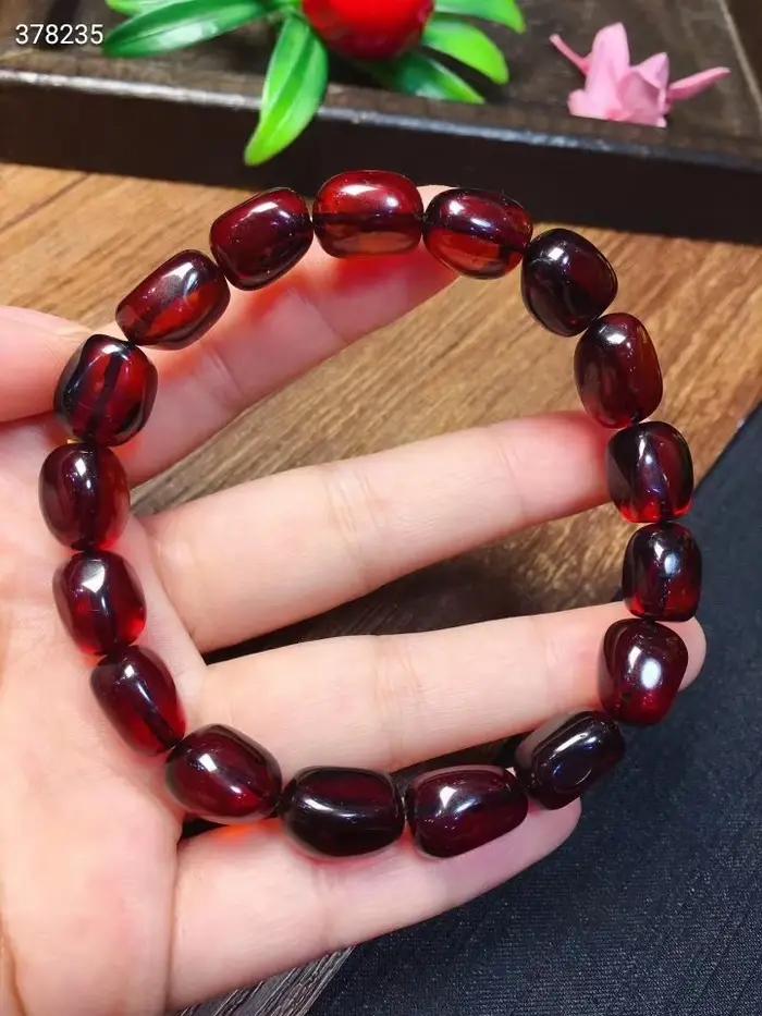 Bracelet de perles d'ambre rouge sang naturel pour femmes et hommes