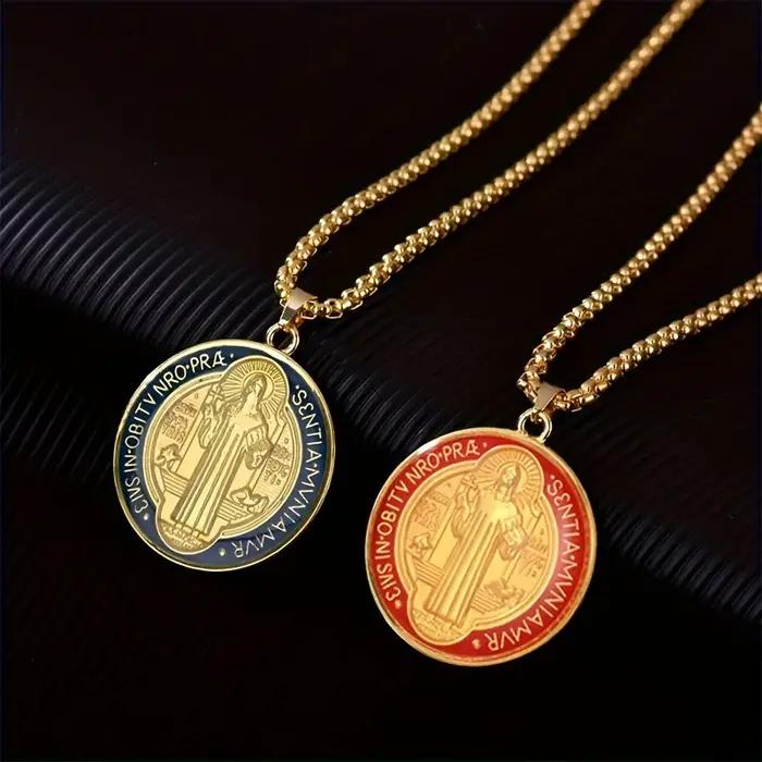 YILUOCD Saint benoît de Nursia médaille pendentif collier amulette puissante de bijoux de Protection spirituelle