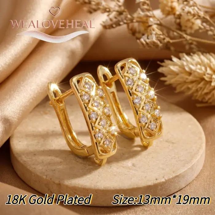 Crochets de boucles d'oreilles de luxe à fermoir levier, motif géométrique pavé de CZ, en laiton pla