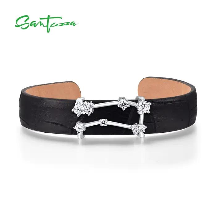 SANTUZZA 925 Bracelet en argent Sterling Bracelet pour femmes réglable rouge/noir/bleu cuir Gemini C