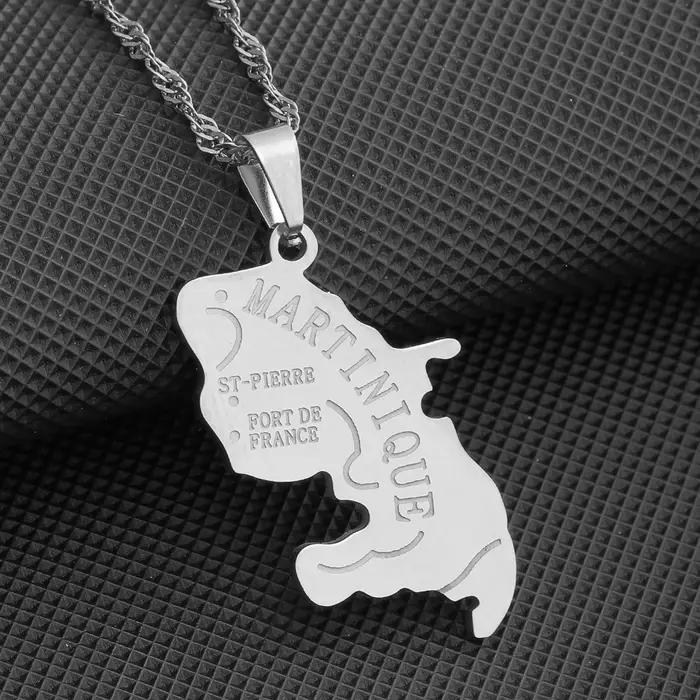 Mode français Martinique île carte ville pendentif collier en acier inoxydable hommes femmes cartes bijoux cadeau