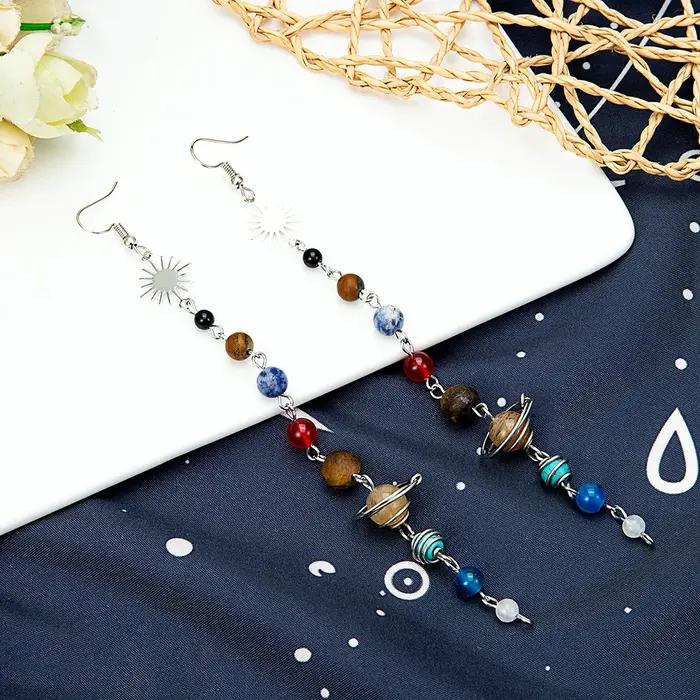 Boucles d'oreilles soleil cosmique en cristal terre saturne