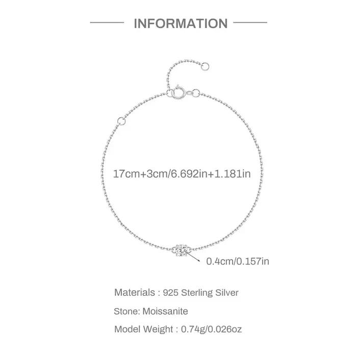 ROXI classique unique rond Moissanite 925 Bracelet en argent Sterling pour les femmes de luxe usage quotidien cadeaux de remise des diplômes pour elle