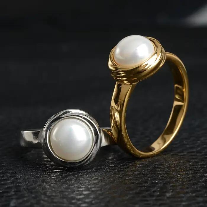 Keisha Lena élégant Imitation perles bague pour femme or argent-couleur acier inoxydable haute qualité livraison directe # 6~10