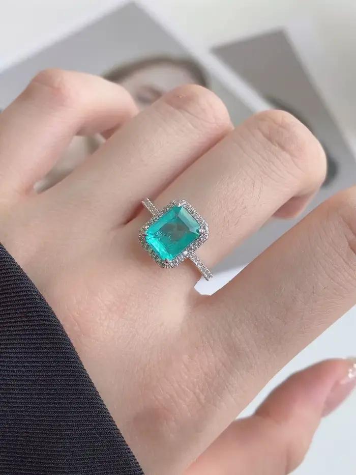 Bague carrée à quatre griffes en argent Sterling 925