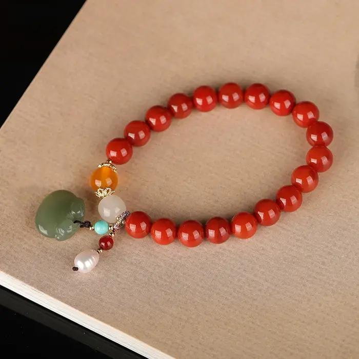 Agate attirant la richesse cercle perle naturel sud rouge Bracelet avec ambre vert pin rond
