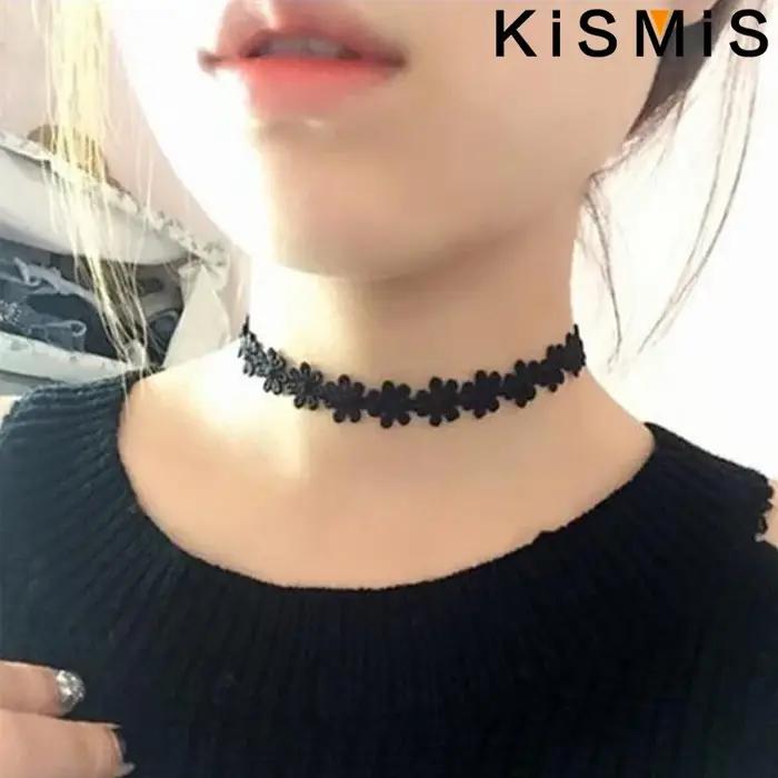 KISMIS 6 pièces/ensemble noir dentelle Sautoirs collier ensemble Vintage gothique Punk élastique