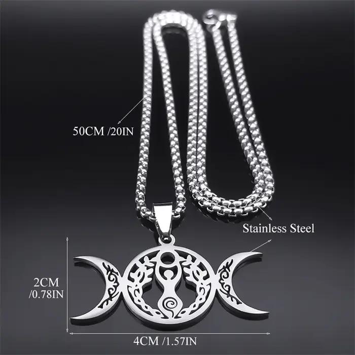 Sorcière Triple lune déesse Luna collier pour femmes hommes acier inoxydable couleur argent amulette Hecate chaîne