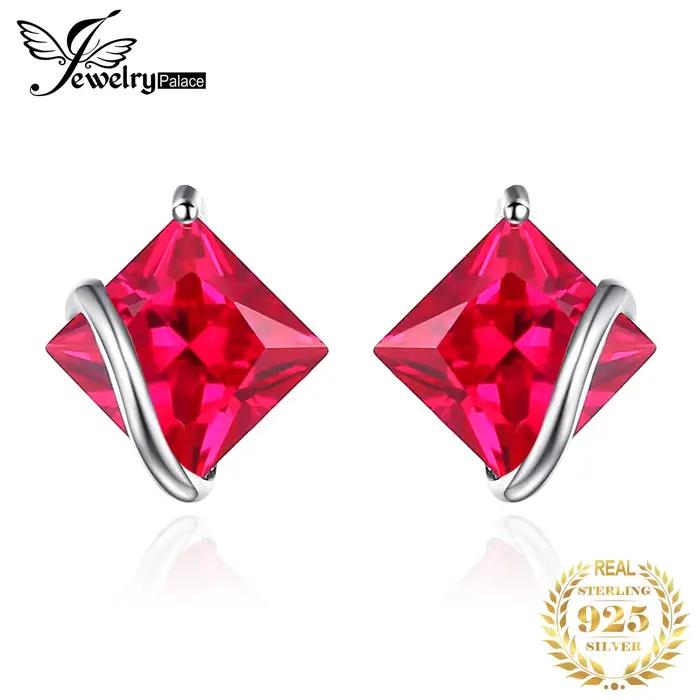JewelryPalace – boucles d'oreilles carrées pour femmes, en argent Sterling 925, rubis rouge, bijoux