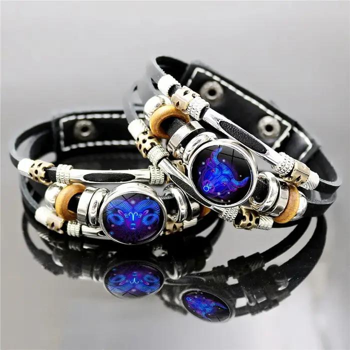Constellations Bracelet en cuir lumineux rétro multicouche
