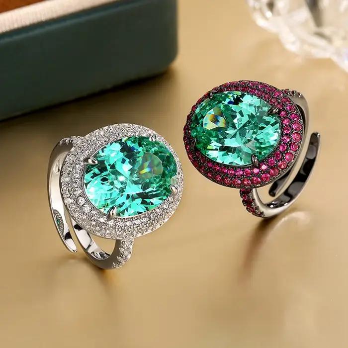 Vinregem 12*16 MM coupe ovale laboratoire créé Paraiba Tourmaline gemme Vintage réglable anneau anniversaire cadeau bijoux fins en gros