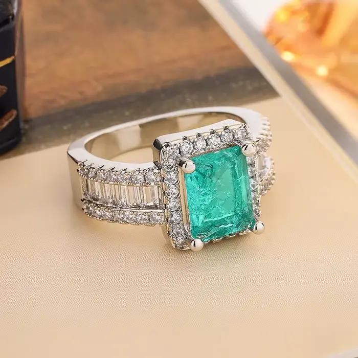 Bague de mariage géométrique moderne - Zirconia taille princesse en argent 925 | Bande minimaliste empilable pour femmes